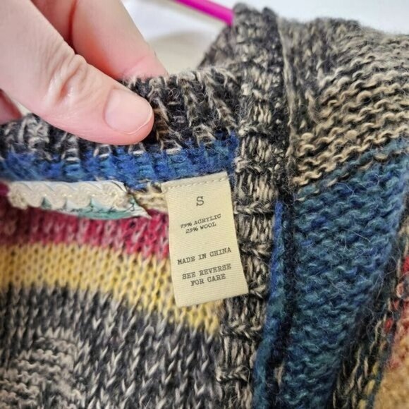 BKE Simmicks Multicolor Hooded Cardigan Sweater Womens S Acrylic Wool Blend - Picture 3 of 12